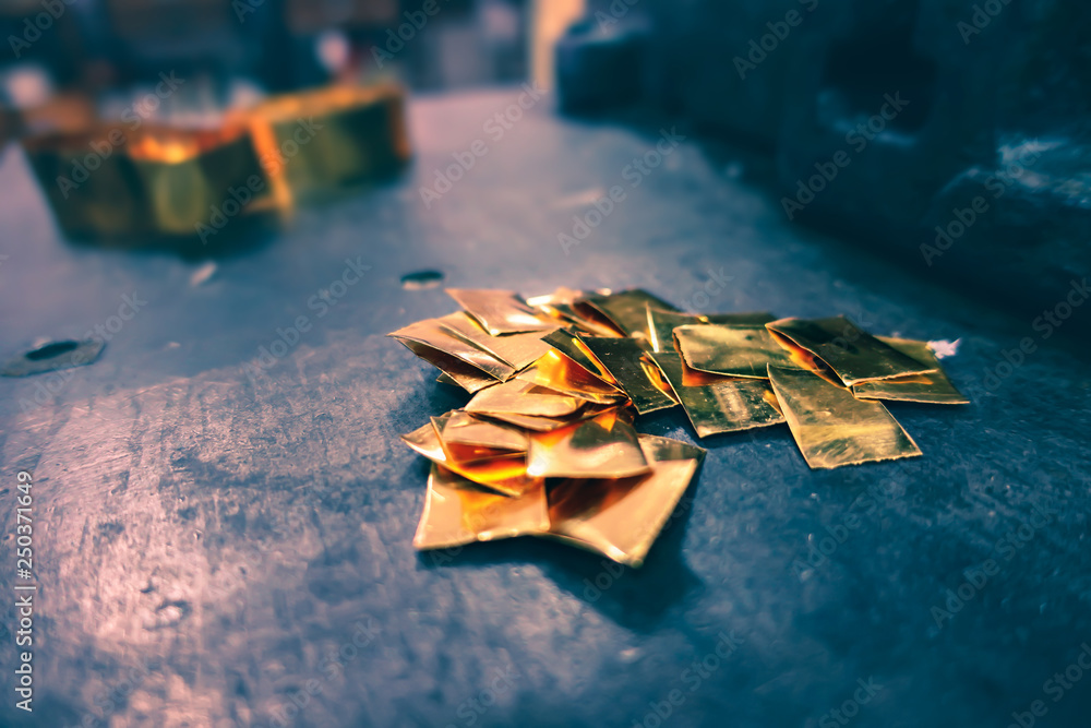 Gold melting and gold bar making and gold plate rolling Stock Photo