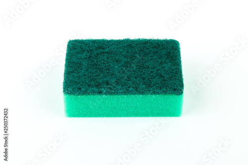Sponge for wash utensil. isolated on white. Selective focus.