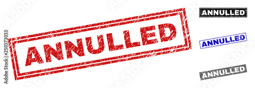 Grunge ANNULLED rectangle stamp seals isolated on a white background. Rectangular seals with grunge texture in red, blue, black and gray colors.