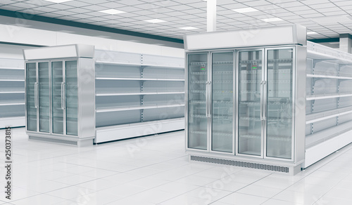Фотография Interior empty supermarket with  showcases freezer
