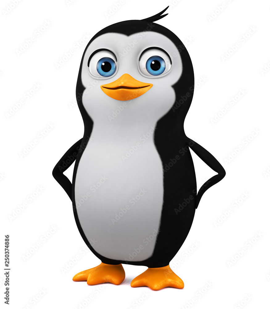 Fototapeta premium Funny penguin character on a white background. 3d render illustration.