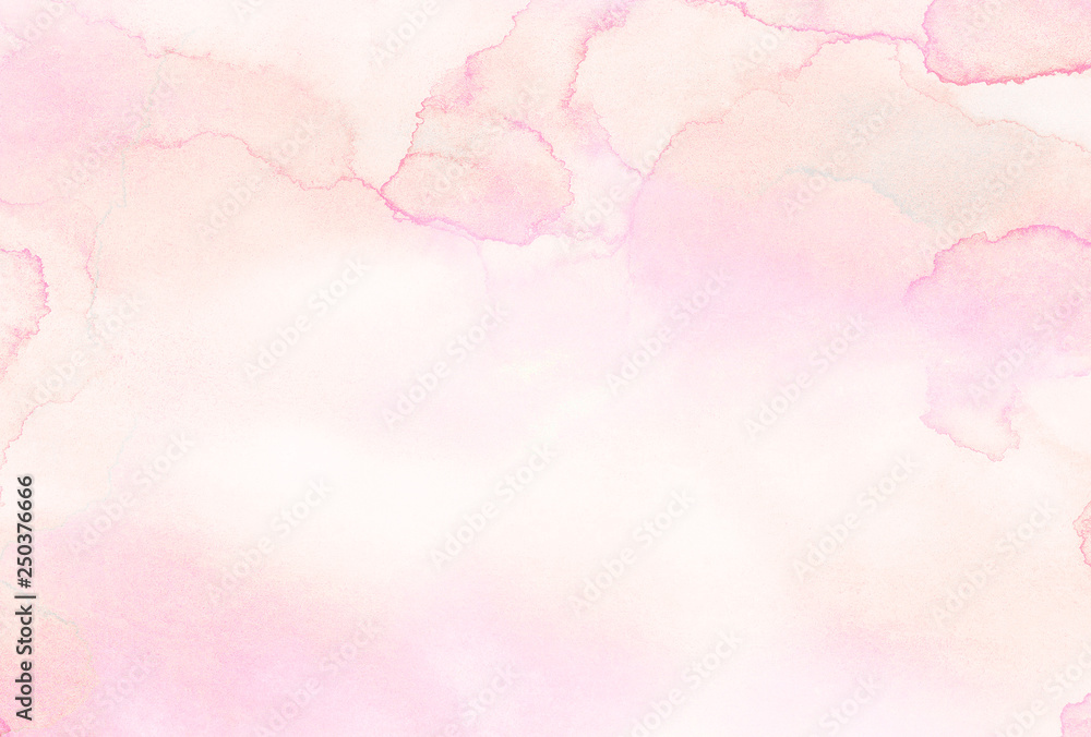 Retro soft pastel pink watercolour background painted on white paper texture. Abstract coral shades aquarelle illustration. Watercolor canvas for creative grunge design, vintage cards, templates.