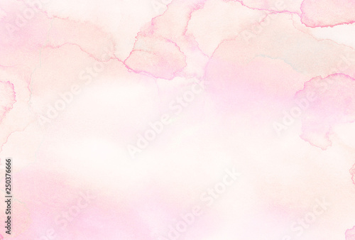 Retro soft pastel pink watercolour background painted on white paper texture. Abstract coral shades aquarelle illustration. Watercolor canvas for creative grunge design, vintage cards, templates.