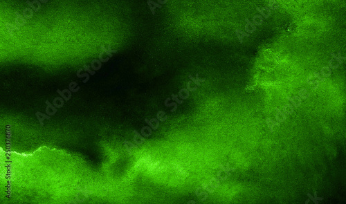 Cosmic vibrant bright neon green northern lights watercolor background. Grunge paper textured aquarelle canvas for modern creative design. Abstract hand drawn texture water color paint illustration