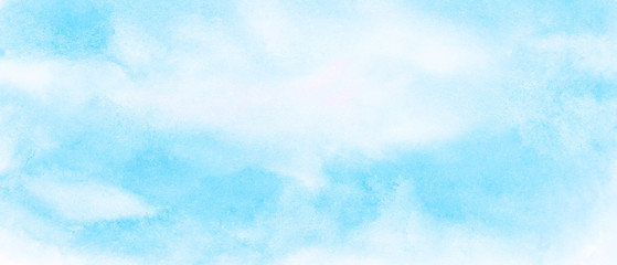 Light sky blue watercolor background. Aquarelle paint paper textured canvas element for text design, greeting card, template. Turquoise color handmade illustration