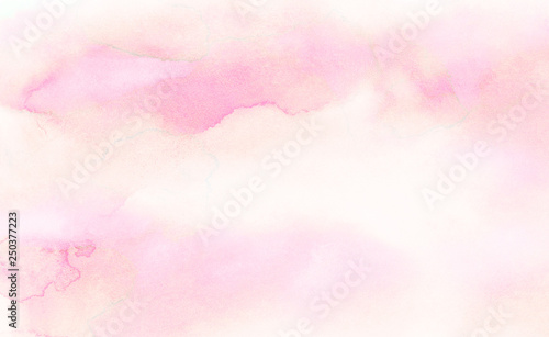 Retro soft pastel pink watercolour background painted on white paper texture. Abstract coral shades aquarelle illustration. Watercolor canvas for creative grunge design, vintage cards, templates. © KatMoy
