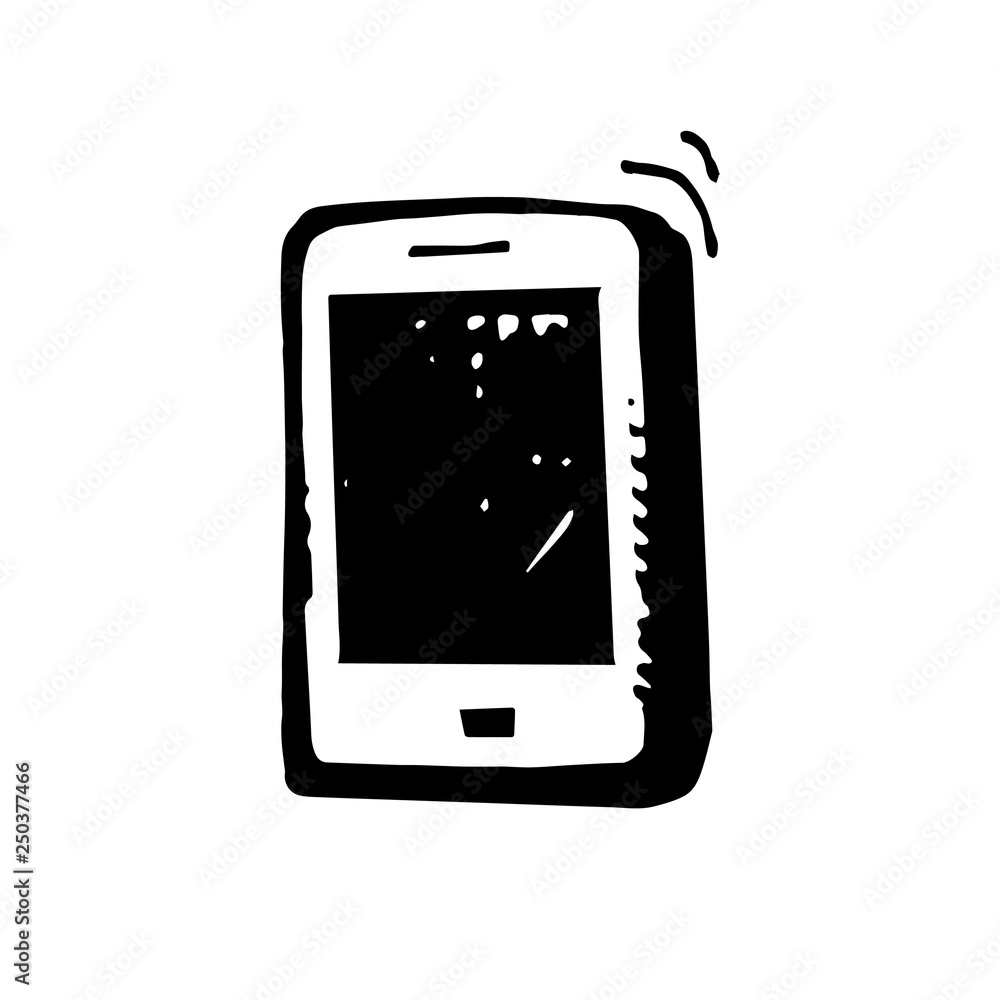 Icon black Hand drawn Simple outline smartphone Symbol. vector ...