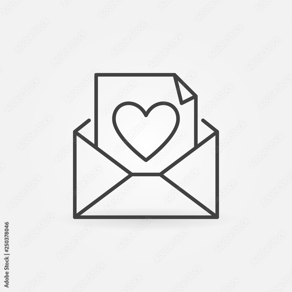Envelope and Letter with Heart vector outline icon or symbol Envelope and Letter with Heart vector outline icon or symbol