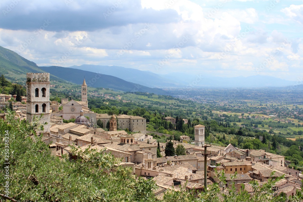 Obraz premium Assisi, Umbria, Italy. Panoramic view of the religious city world heritage of Unesco.