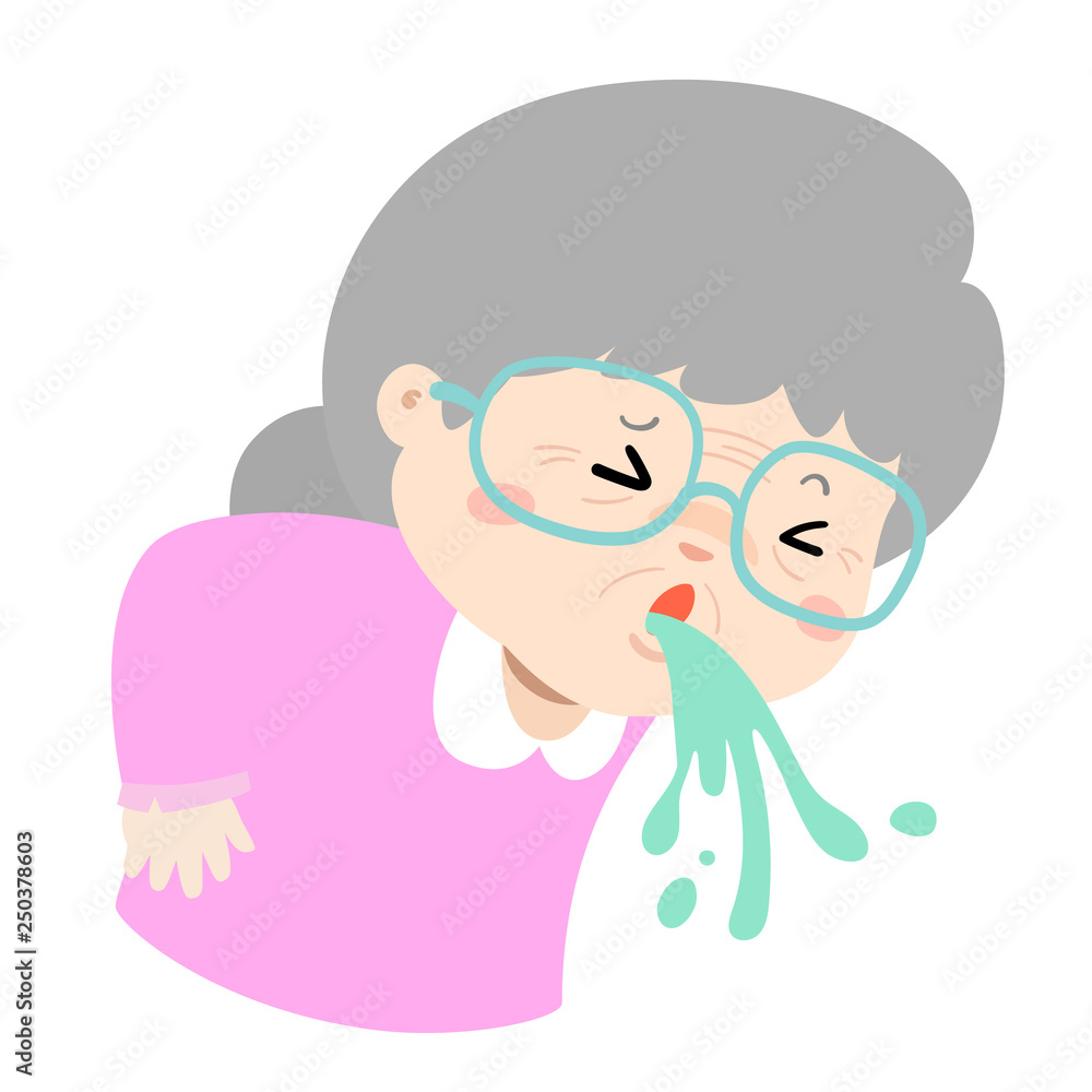 Grandmother vomiting cartoon vector