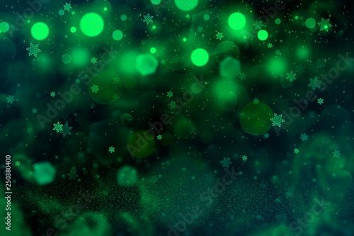wonderful brilliant glitter lights defocused bokeh abstract background with falling snow flakes fly, festal mockup texture with blank space for your content