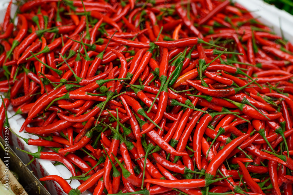 Box with red chili peppers