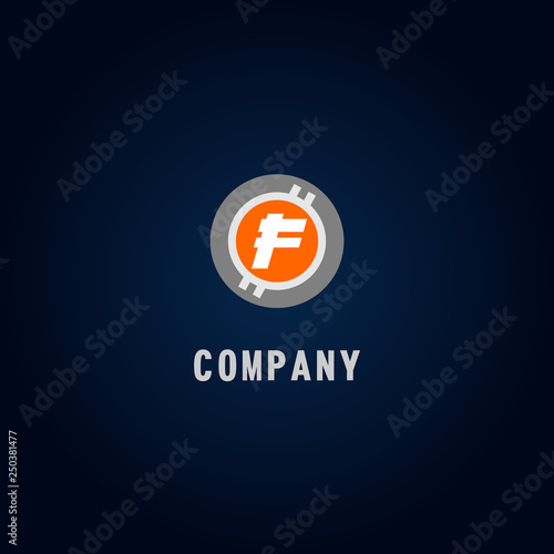 Letter F Rounded Alphabetic Coin Logo Concept