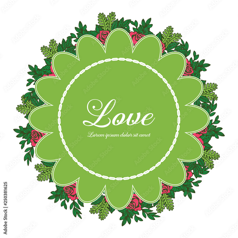 Vector illustration frame flower with lettering love green background hand drawn