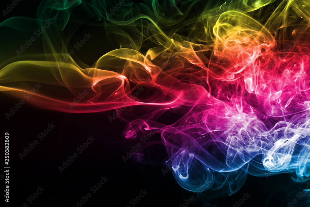 Fototapeta premium Abstract colorful smoke on black background, fire design