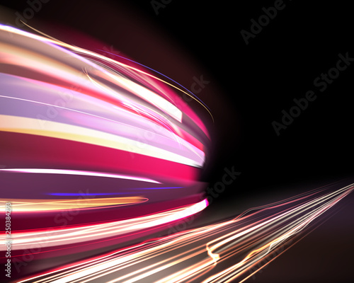 Vector image of colorful light trails with motion blur effect, long time exposure isolated on background