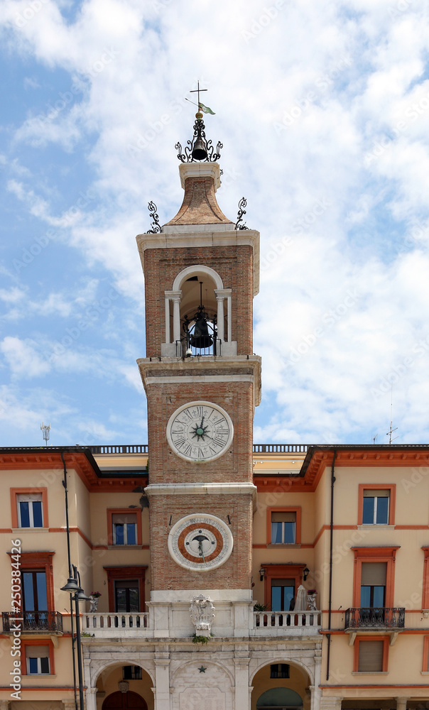 clock tower Piazza Tre Martiri landmark Rimini Italy