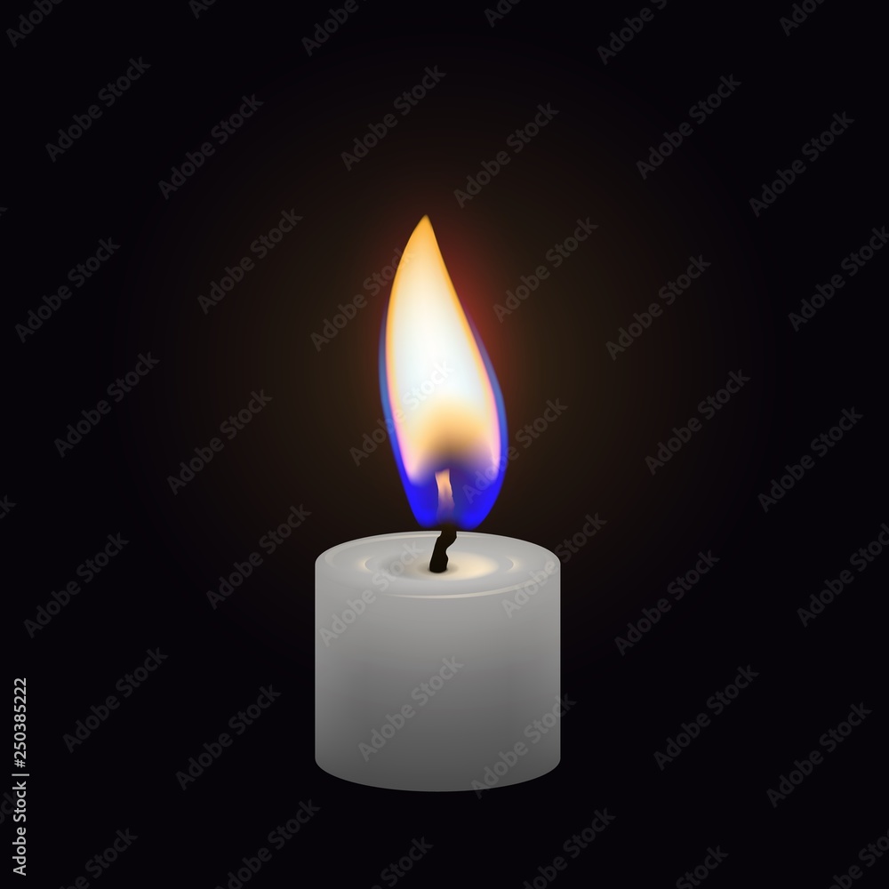Candle flame close up isolated on a dark background. Realistic vector Candle flame close up isolated on a dark background. Realistic vector