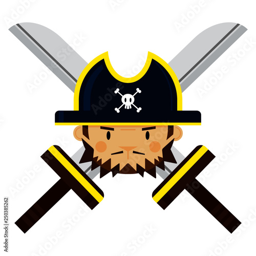 Cartoon Pirate Captain Face with Crossed Swords