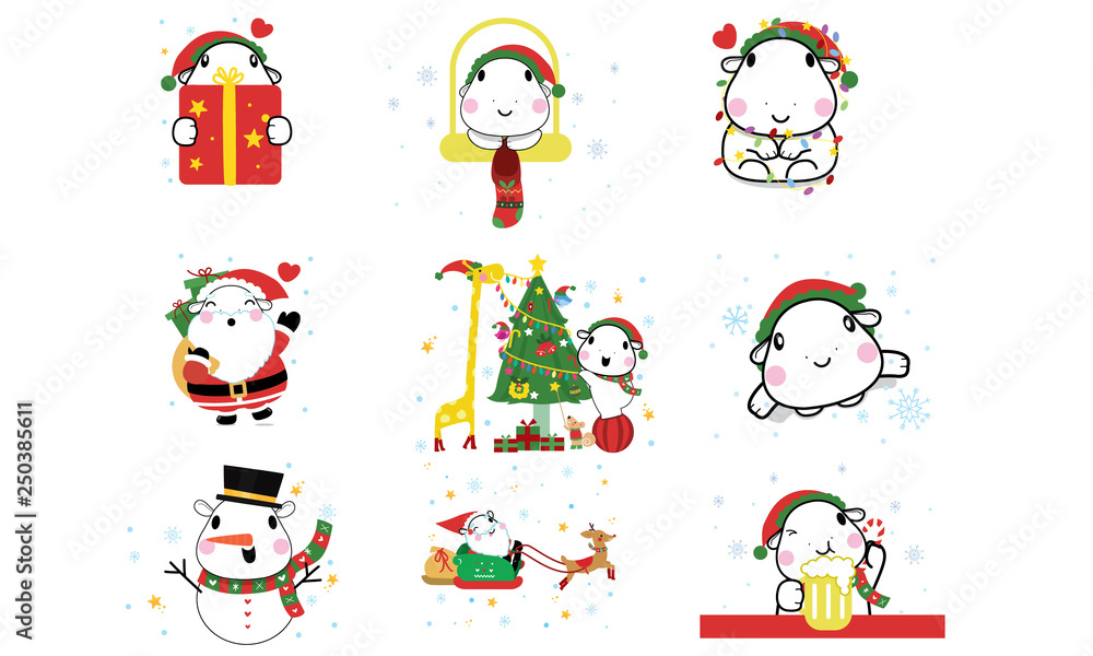 Christmas cute cartoon vector set