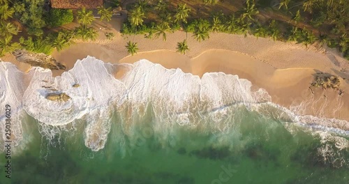 Ocean waves at sunset. Sri Lanka, Drone footage.