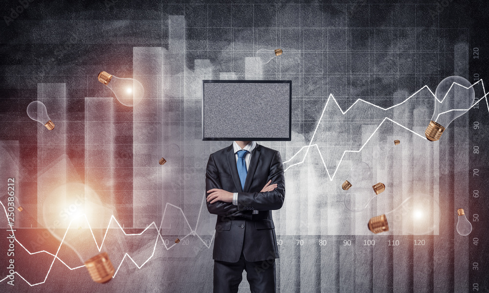 Businessman with TV instead of head.