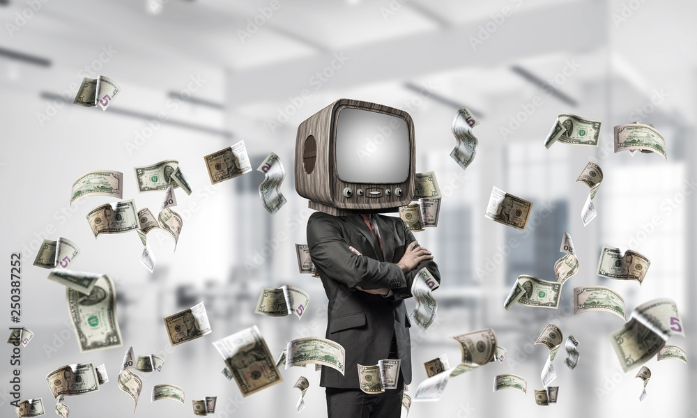 Businessman with old TV instead of head. Businessman with old TV instead of head.