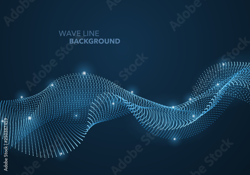 Futuristic abstract wave dot gradient line and illuminated light ball template background