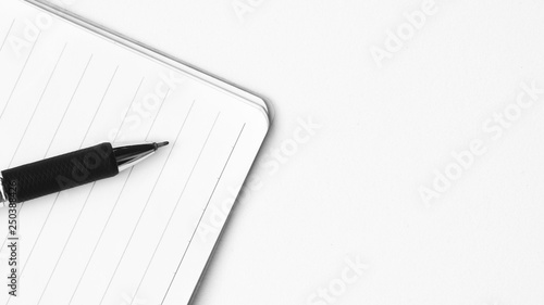 closeup pen on a diary - monochrome