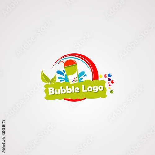 bubble drink logo vector with fresh leaf and water splash, icon, element, and template for company