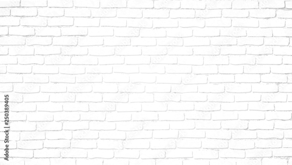 Realistic light white brick wall background. Distressed overlay texture of old brickwork, grunge abstract halftone pattern. Texture for template, layout, poster, fabric and different print production.