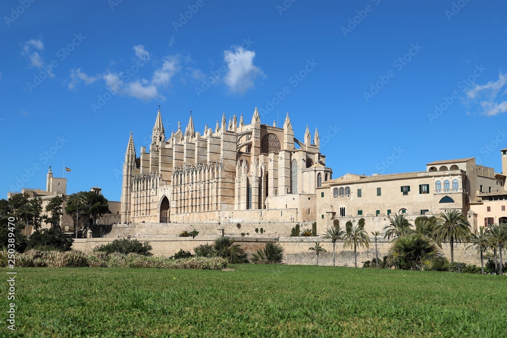 La Seu Cathedral Palma de Mallorca in Spain on a sunny day with blue sky 