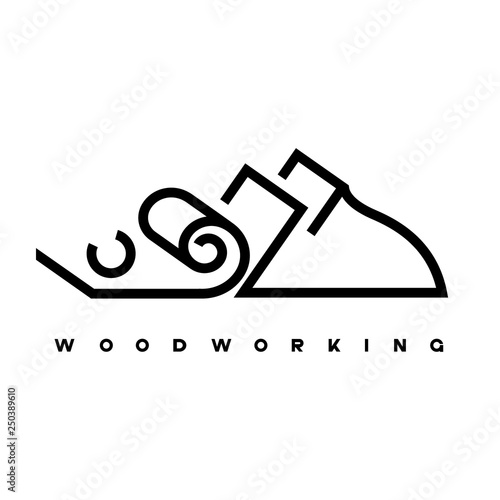  an illustration consisting of an image of a planer plowing a tree and the inscription "woodworking"