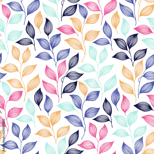 Fototapeta Naklejka Na Ścianę i Meble -  Wrapping tea leaves pattern seamless vector illustration.
