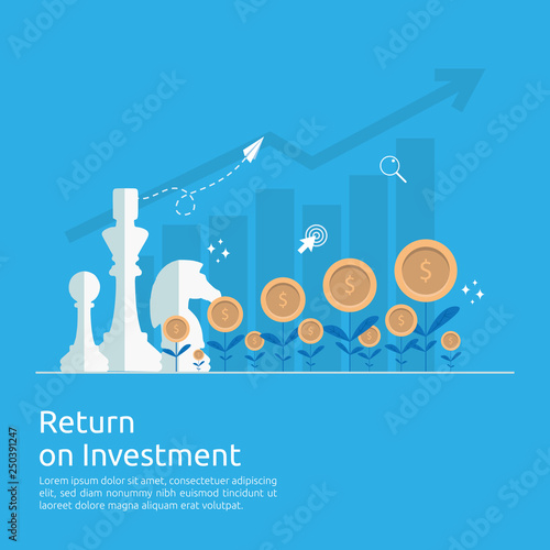 Return on investment ROI concept. business growth arrows to success increase profit. Finance stretching rising up. market strategic management, financial planning flat style vector illustration.