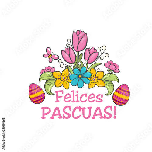 Feliz pascua, spanish easter greeting flower card