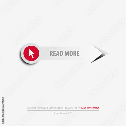 Isolated read more button on clean gray background, eps10 vector illustration