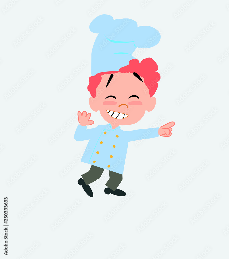 Chef pointing to something funny on his left. Chef pointing to something funny on his left.