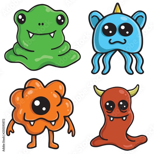 Cute Monster Character Design Colorful Cartoon Vector Set Template