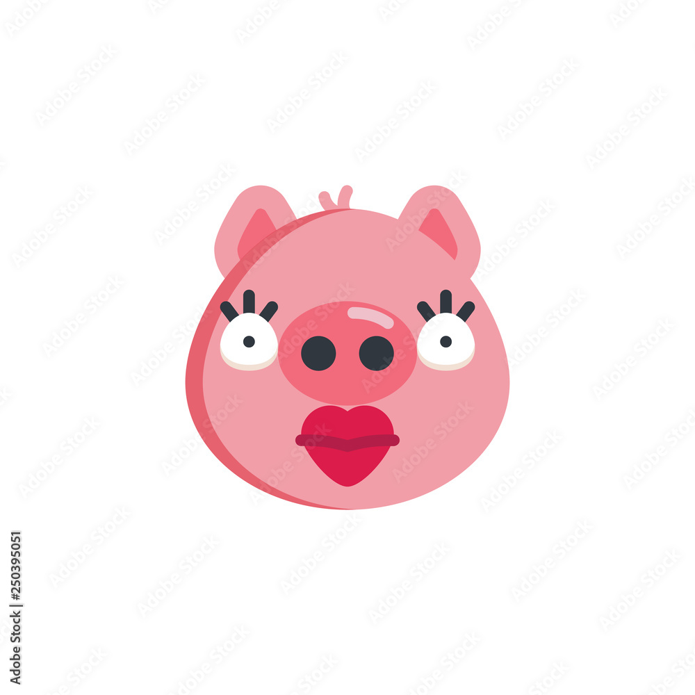 Beautiful piggy face emoji flat icon, vector sign, colorful pictogram isolated on white. Piggy beauty face emoticon symbol, logo illustration. Flat style design Beautiful piggy face emoji flat icon, vector sign, colorful pictogram isolated on white. Piggy beauty face emoticon symbol, logo illustration. Flat style design