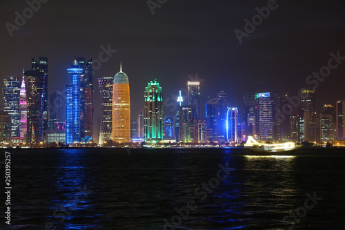  Financial centre in Doha city at night  Qatar