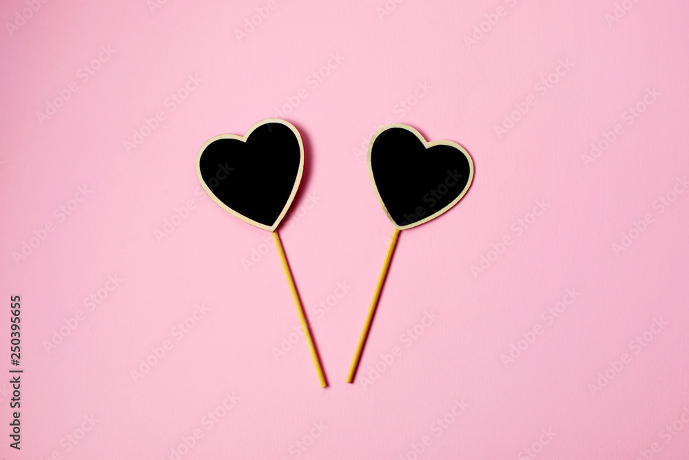 Valentines Day two heart on pink background
