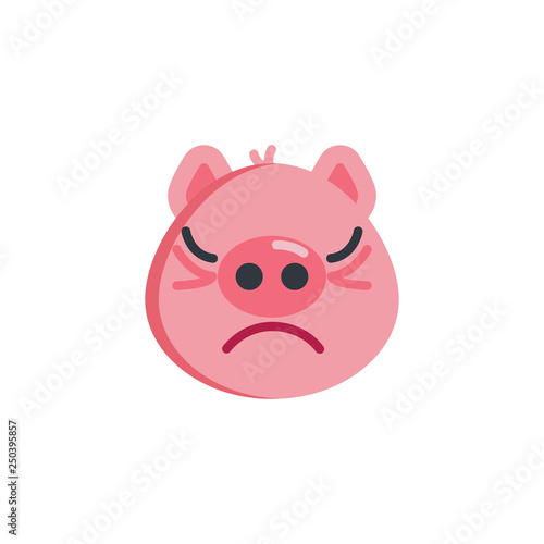 Piggy annoyed face emoticon flat icon, vector sign, colorful pictogram isolated on white. Piggy displeased face emoji symbol, logo illustration. Flat style design