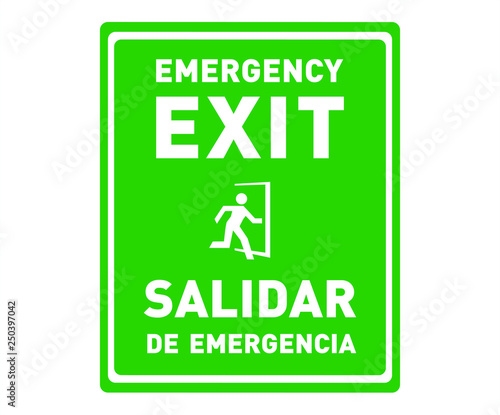 Emergency Exit Sign illustration design in English and Spanish Language - Salidar de Emergencia - Bilingual Sign, Safety Poster