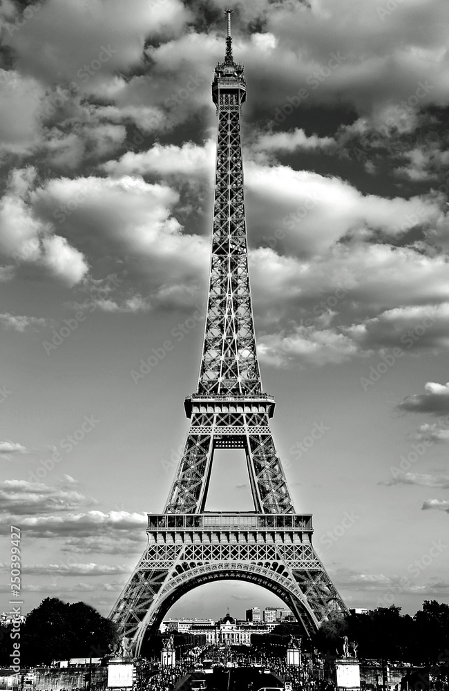 eiffel tower in Paris with Black and White effect and the white