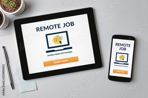 Remote job concept on tablet and smartphone screen