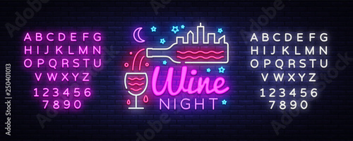 Wine Shop neon sign vector. Wine Bar Concept Design template neon sign, light banner, neon signboard, nightly bright advertising, light inscription. Vector. Editing text neon sign