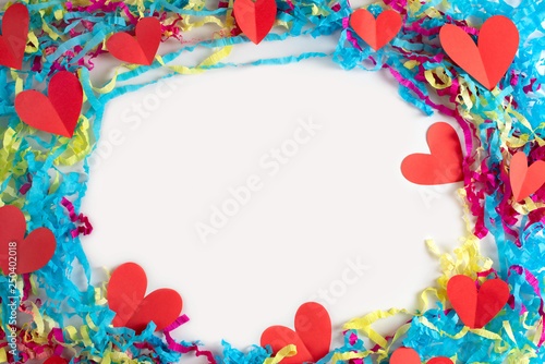 Frame decorative background heart, red colored paper white background