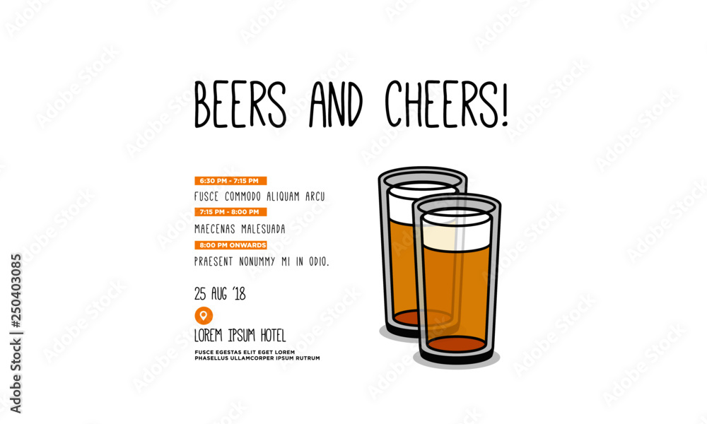 Beers and Cheers Invitation Design with Where and When Details Beers and Cheers Invitation Design with Where and When Details
