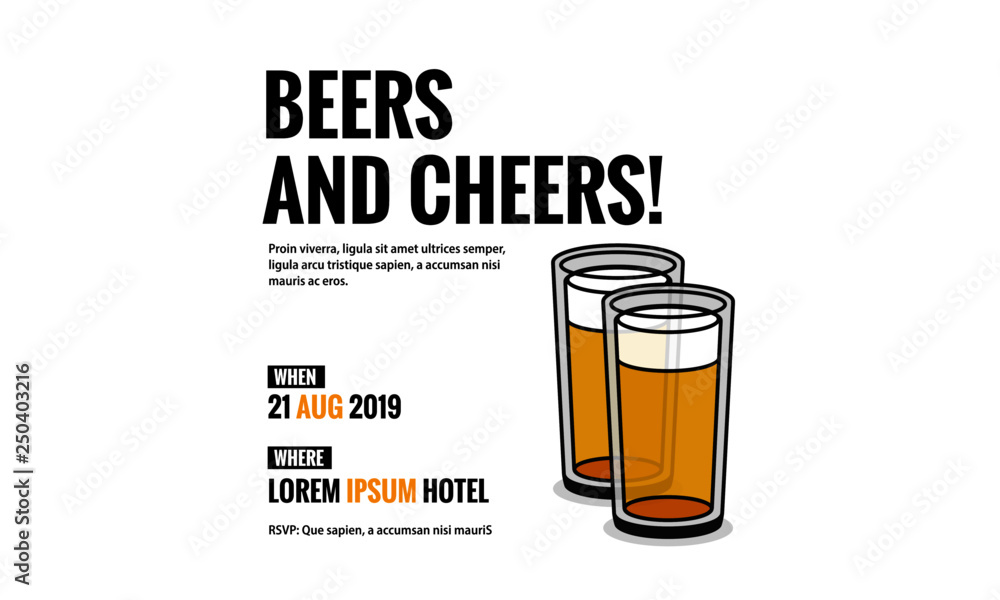 Beers and Cheers Invitation Design with Where and When Details Beers and Cheers Invitation Design with Where and When Details